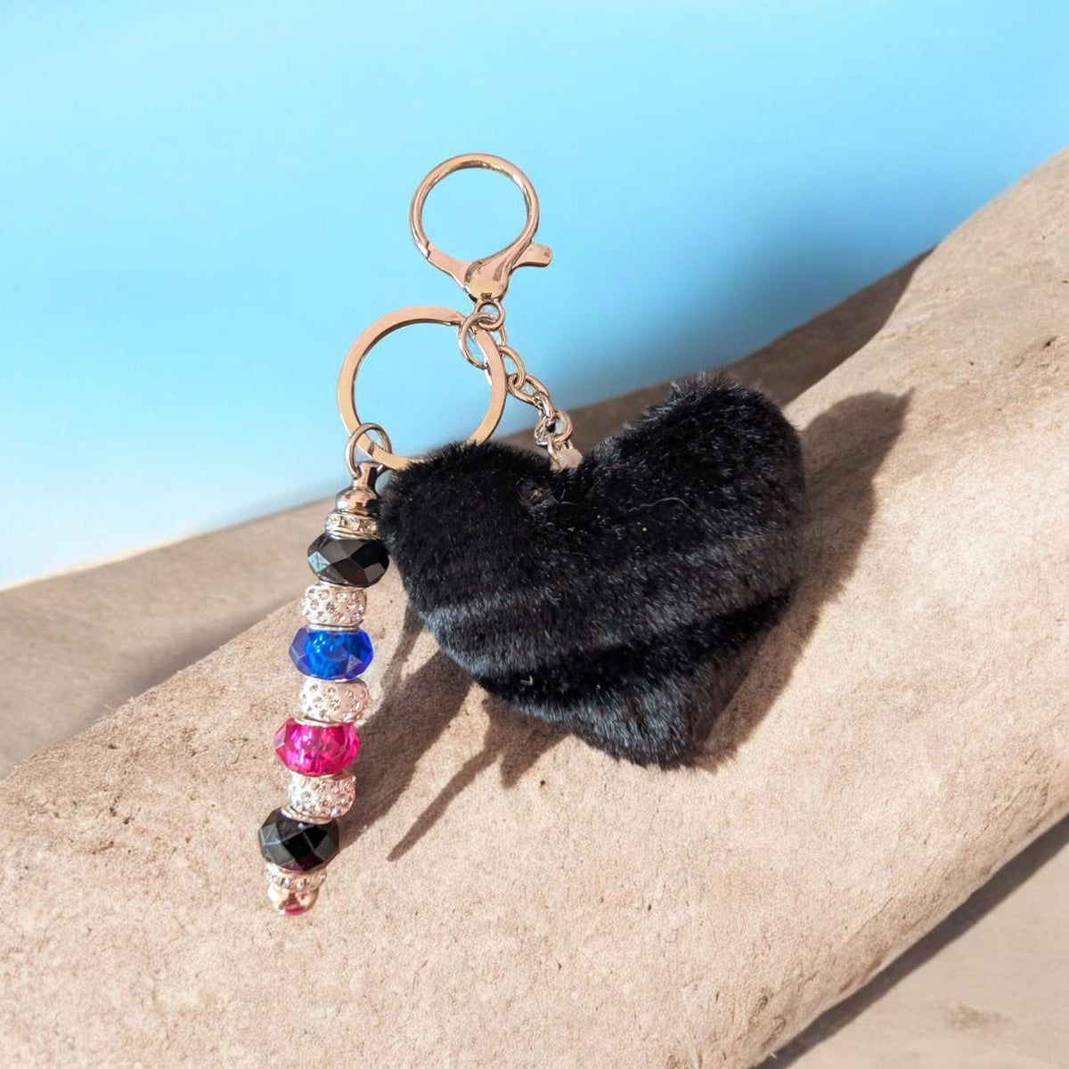 Lavender Faux-Fur & Jewel Heart Charm